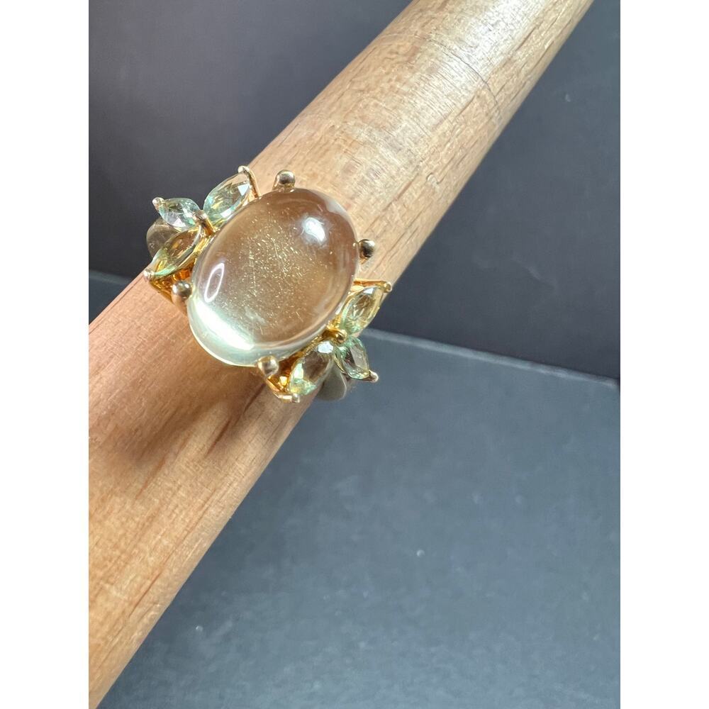 Champagne Quartz & Apatite Vermeil Ring Size 9